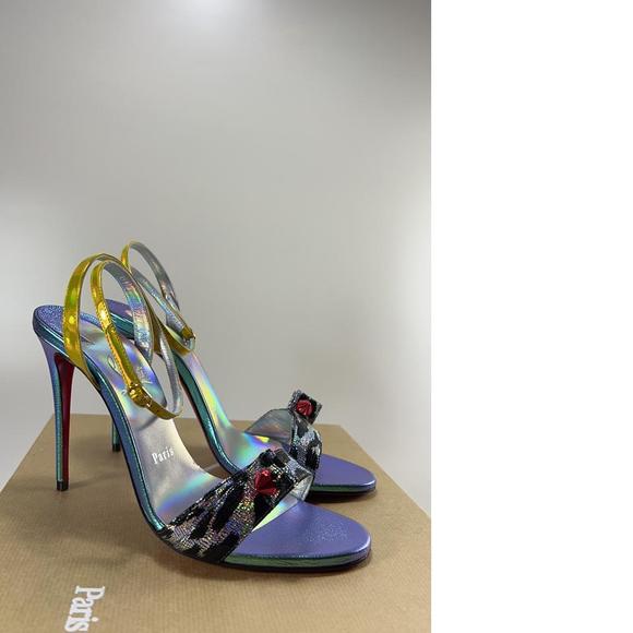 Umberta 100mm Leopard Spike Psychic Metallic Purple Heels Sandals E587